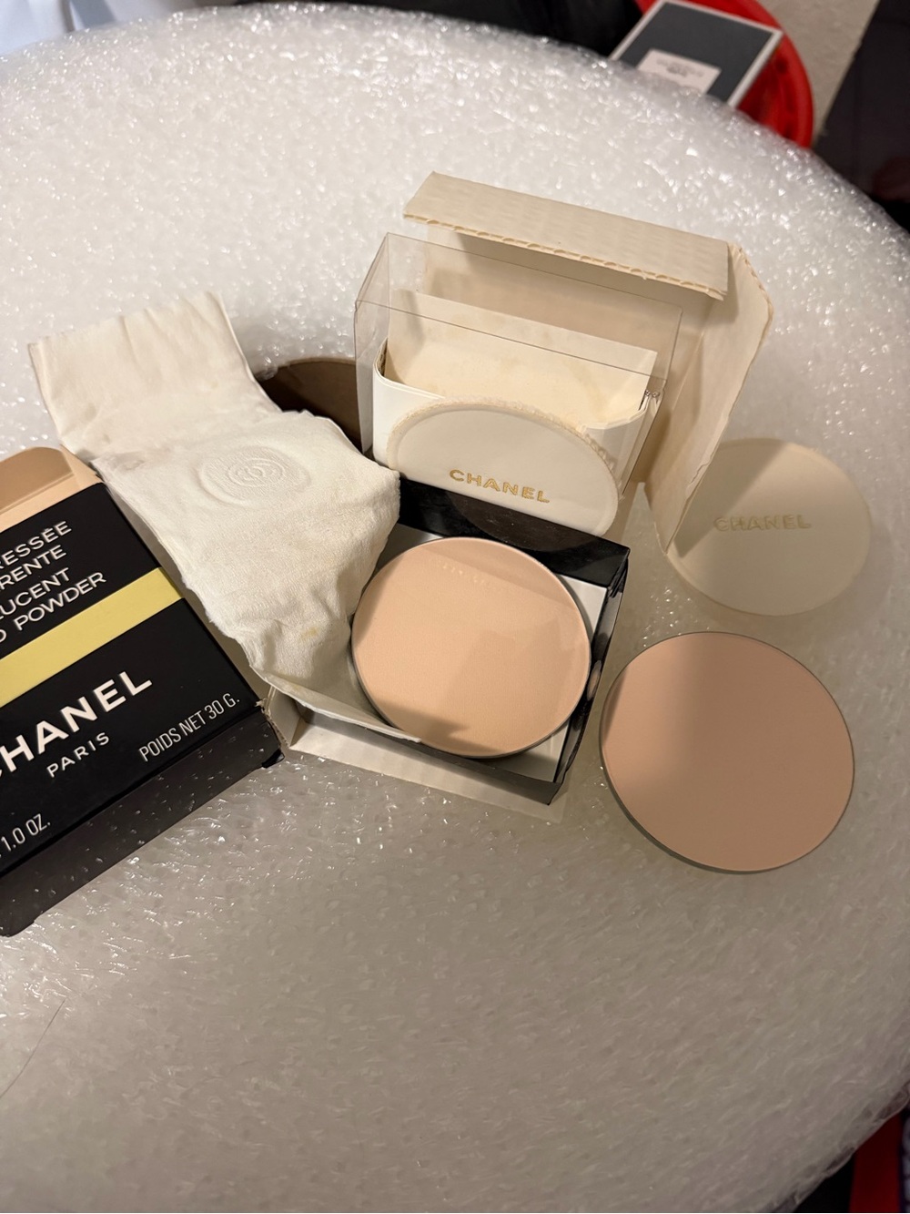 CHANEL Pressed Setting Powder Compact in Light Beige and Cream Accents